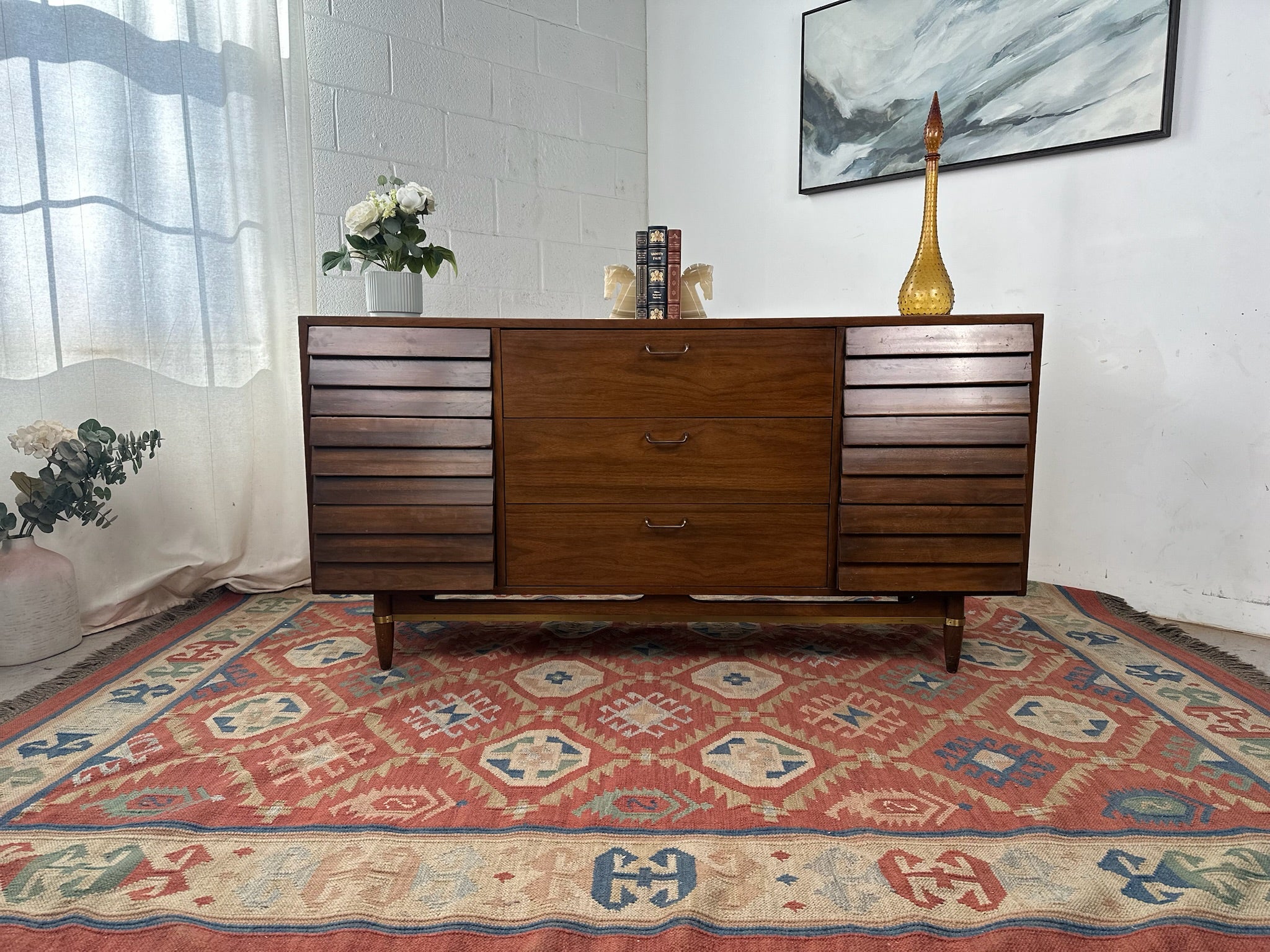 lowboy dresser Marbled Gray Laminate & Mirror Rehaus Our patented Slide Logic tool Mid Century Curved Front Lowboy