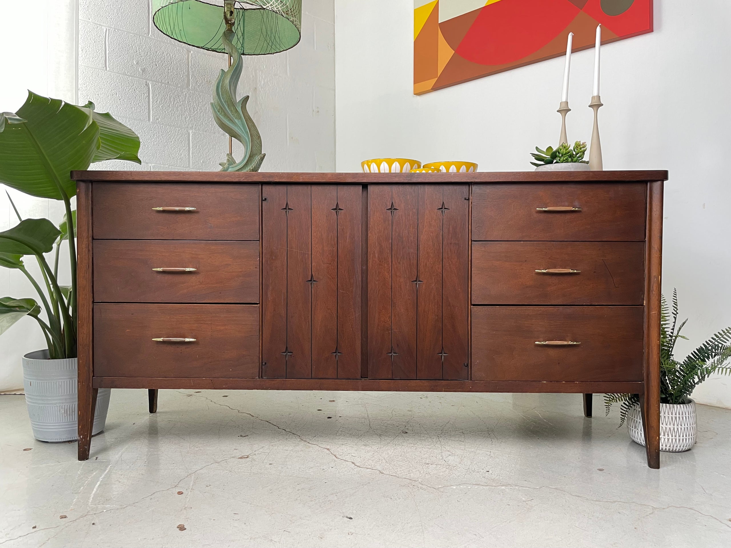 Broyhill Saga 9 Drawer Lowboy Dresser SimplyMidKC