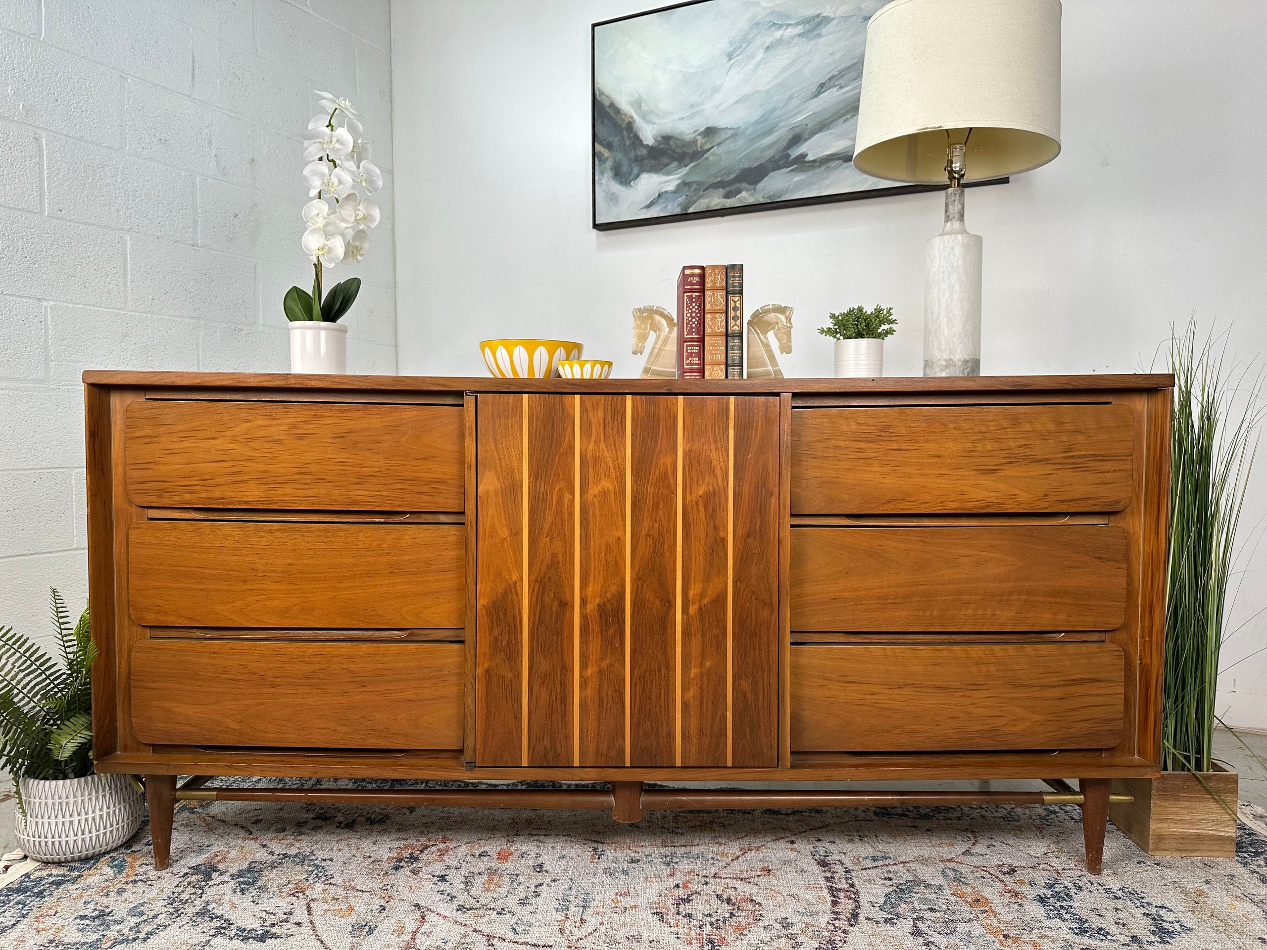 Basic Witz Mid Century Walnut 9 Drawer Lowboy Dresser, Mid Century Modern  Furniture